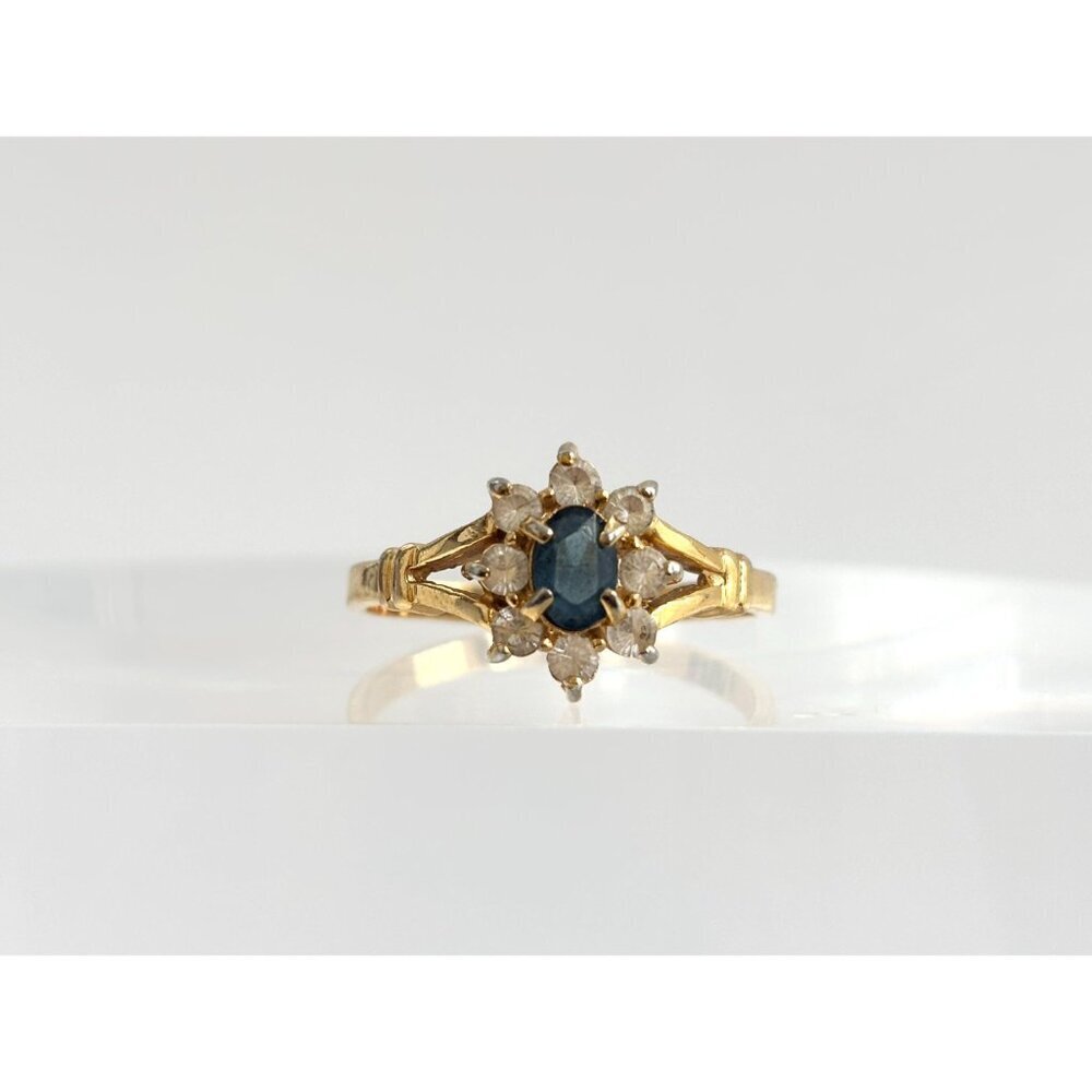 Blue Faux Sapphire Gemstone Gold Toned Costume Jewelry Vintage Ring - sz 11.25 - Picture 2 of 14